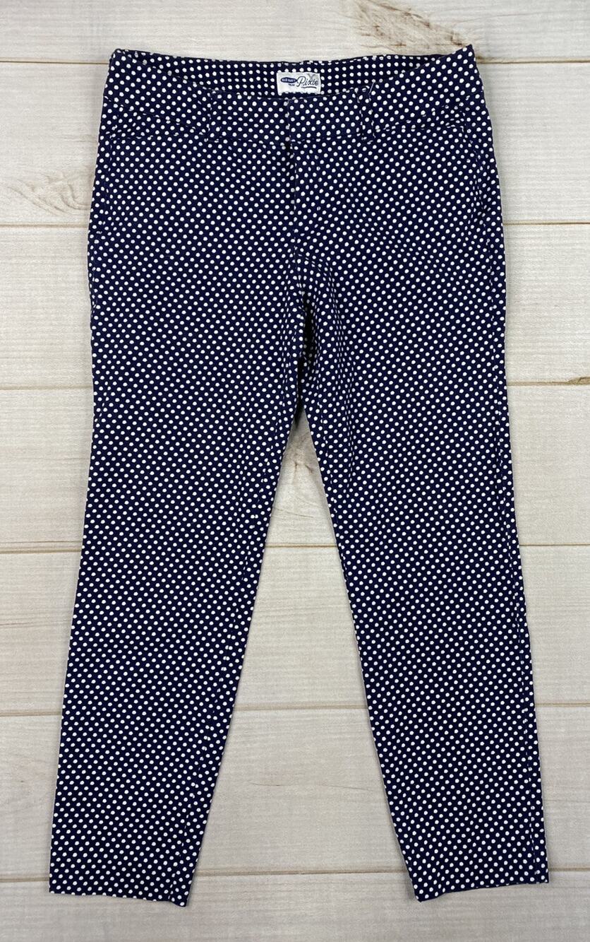 Old Navy Pants Womens Size 8 Blue White Polka Dot Print Pixie Mid Rise Stretch